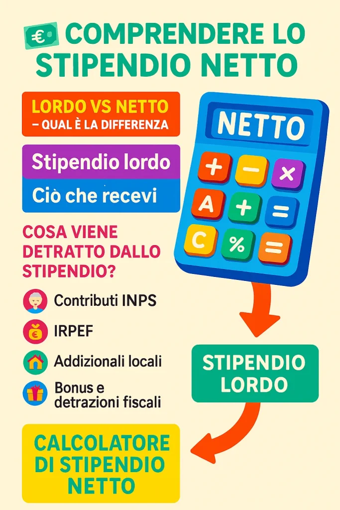 Come si calcola lo stipendio netto 2025 infografica