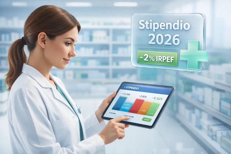 Farmacista osserva il grafico stipendio.