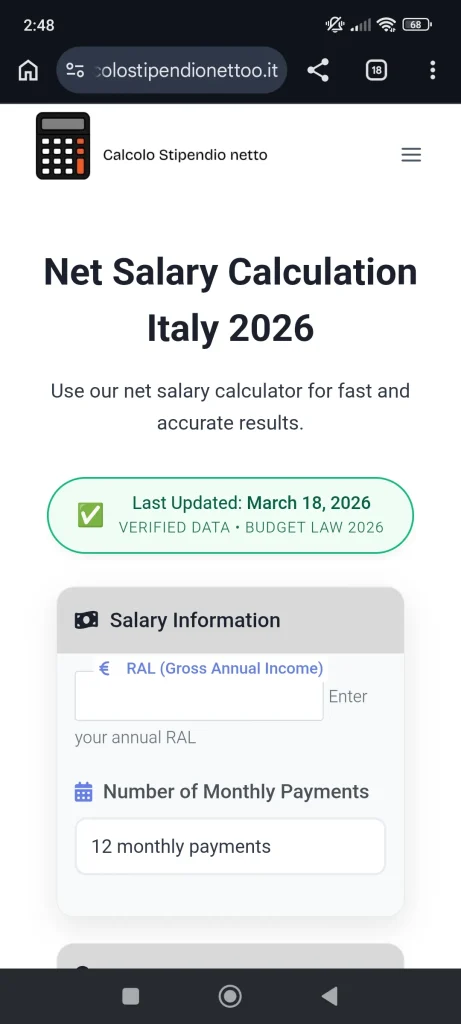 screenshot dello strumento di calcolo stipendio netto
